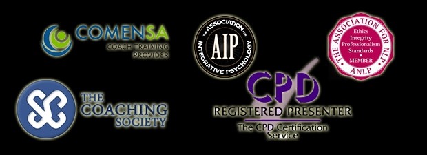 logos of nlp accreditations on black background